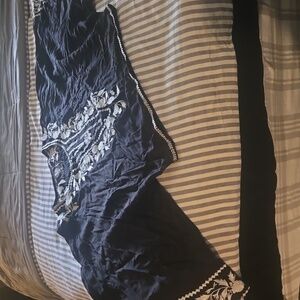 Boutique Black and White Embroidered Top